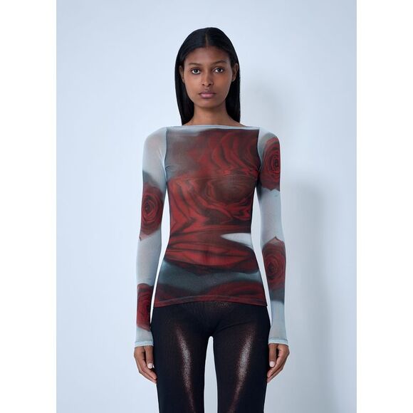 Jean Paul Gaultier Women Blurry Roses Mesh Tank Top